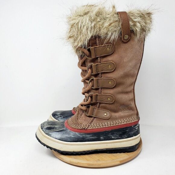 Sorel Joan of Arctic Boots Womens 6.5 Brown Suede Tall Snow Winter Faux Fur Trim - Picture 1 of 14